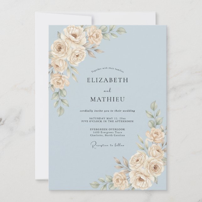 Azure Ivory Leafy Wedding Invitation (Front)