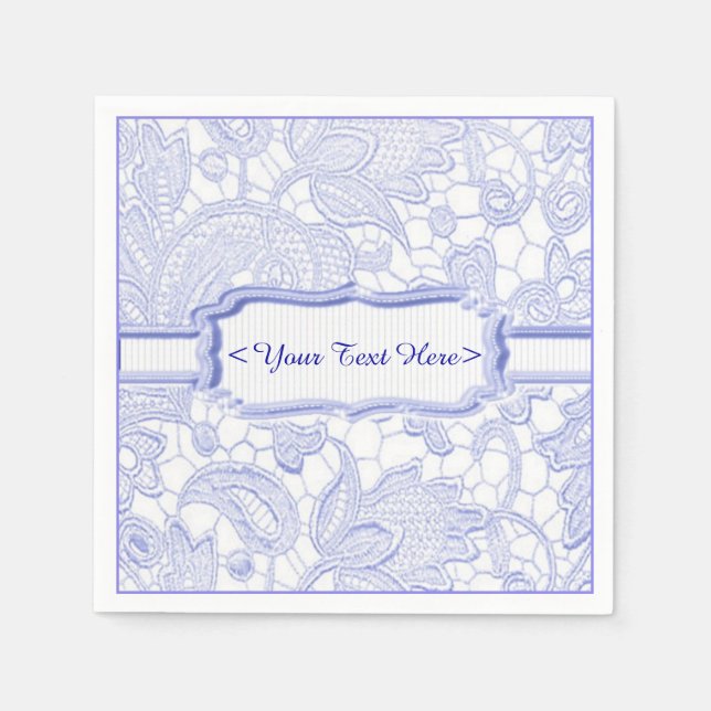 Azure Lace Elegant Blue Personalized Napkins (Front)