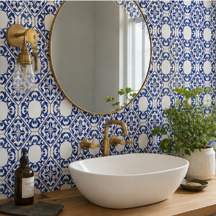 Azure Lattice Blue Geometric Floral Mediterranean Ceramic Tile