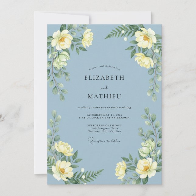 Azure Lemon Peony Wedding Invitation (Front)