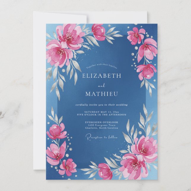 Azure Magenta Painted Wedding Invitation (Front)