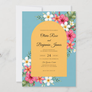 Azure Magenta Tropical Eucalyptus Wedding Invitation