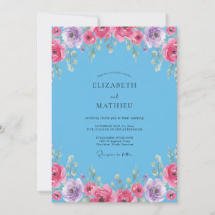 Azure Magenta Wildflower Wedding Invitation
