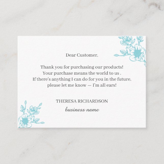 Azure Magnolia Wreath Thank you for your purchase Enclosure Card (Front)
