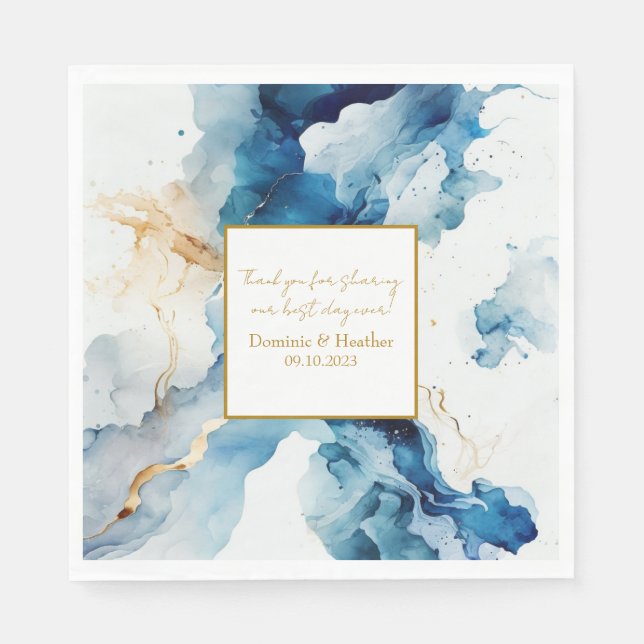 AZURE Marble Dreams Gala | Glitter Save The Date Napkins (Front)