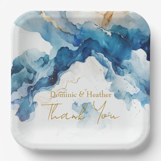 AZURE Marble Dreams Gala Paper Plates (Front)