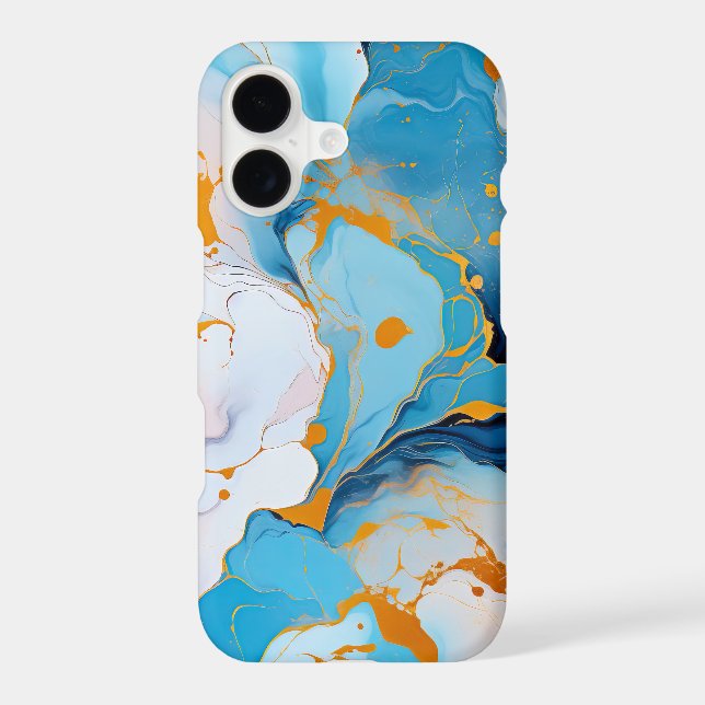 Azure Marble with Golden Splashes iPhone Case (Back)