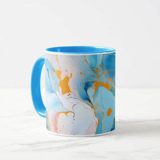 Azure Marble with Golden Splashes Mug (Front Left)