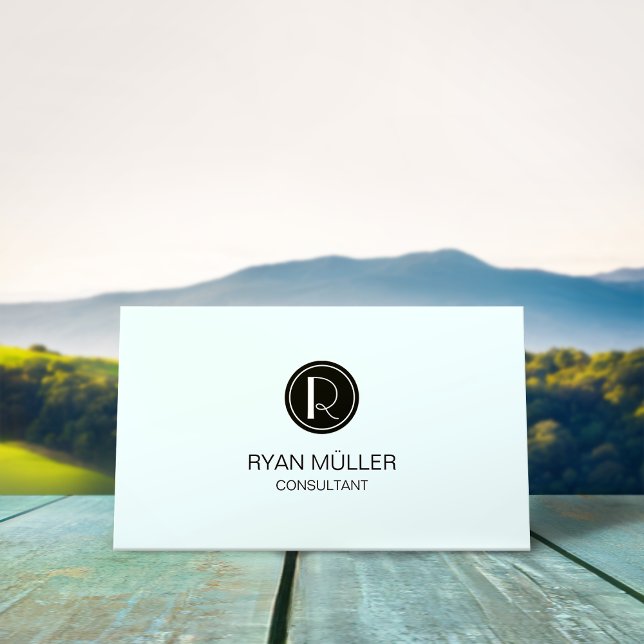 Azure Mist Professional Chic Plain and Monogram Business Card (Creator Uploaded)