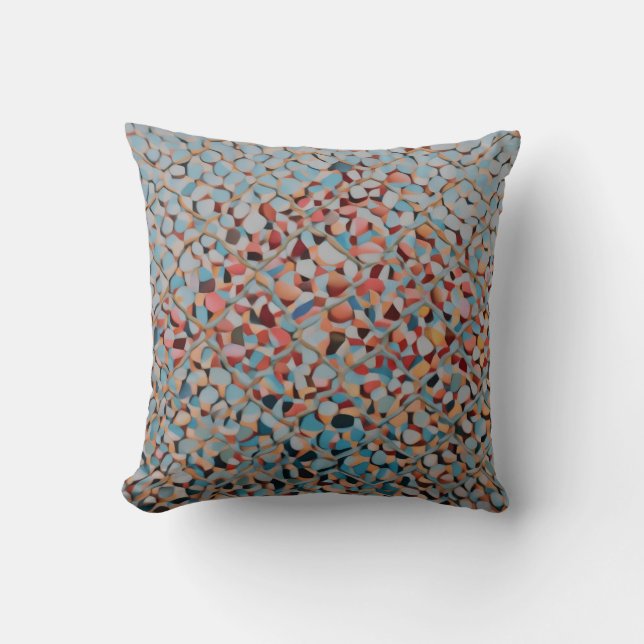 Azure Mosaic Flow Abstract Textured Pattern Throw Pillow (Front)