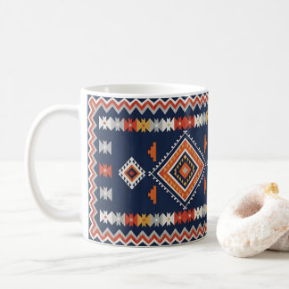 Azure Navy and Terracotta Geometric Tribal Coffee Mug