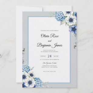 Azure Navy Anemone Wedding Invitation