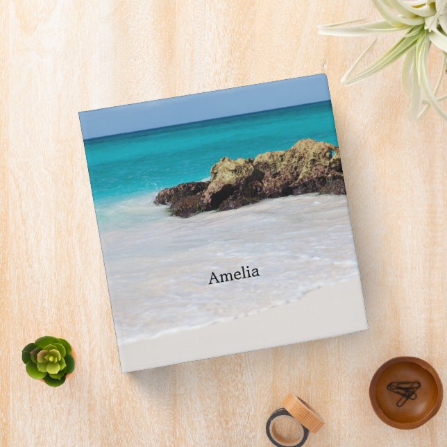 Azure Ocean Sandy Beach Photo 3 Ring Binder (In Situ)