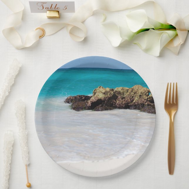 Azure Ocean Sandy Beach Photo Paper Plates (Wedding)