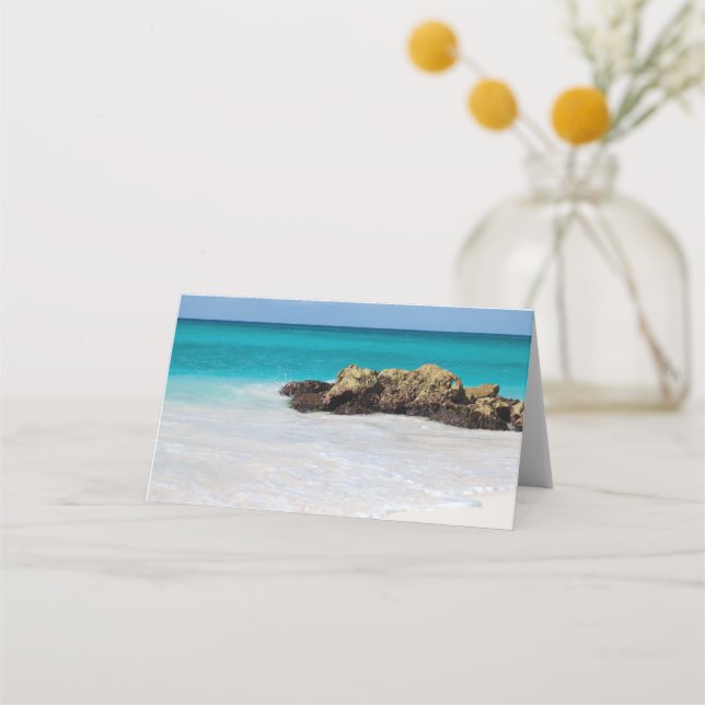 Azure Ocean Sandy Beach Photo Place Card (Front)