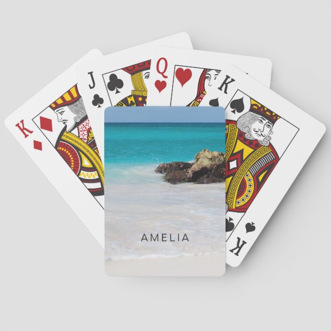 Azure Ocean Sandy Beach Photo Poker Cards (Back)