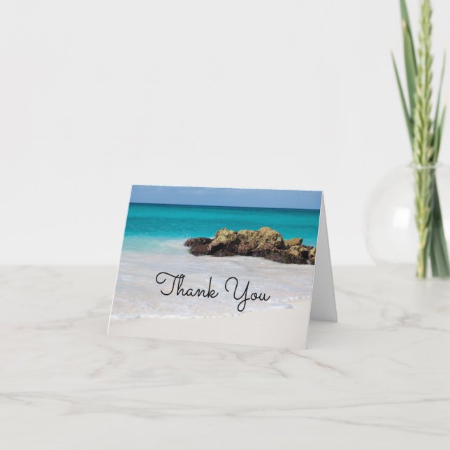 Azure Ocean Sandy Beach Photo Thank You Card (Front)