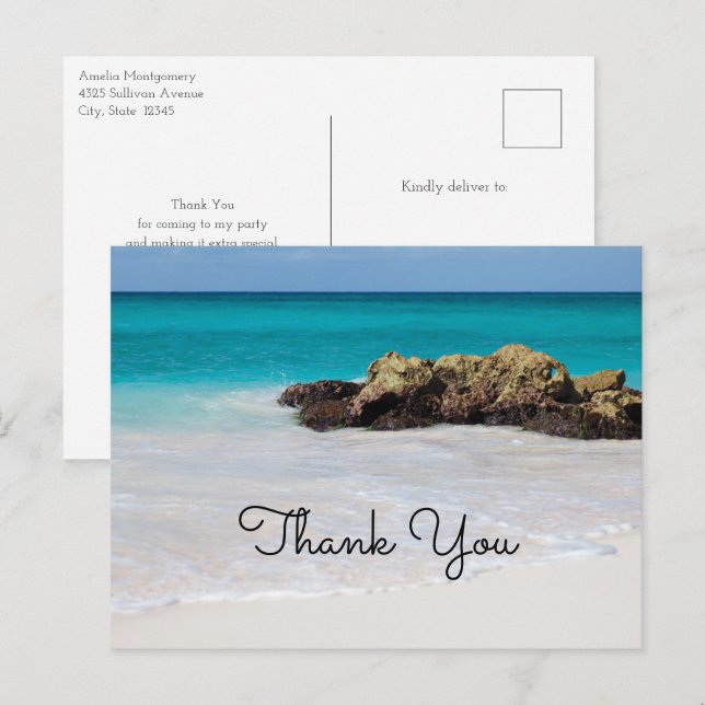 Azure Ocean Sandy Beach Photo Thank You Postcard (Front/Back)