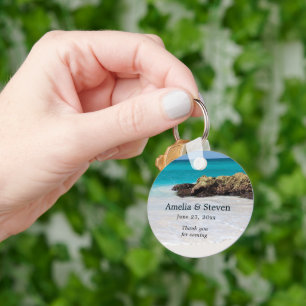 Azure Ocean Sandy Beach Photo Wedding Keychain