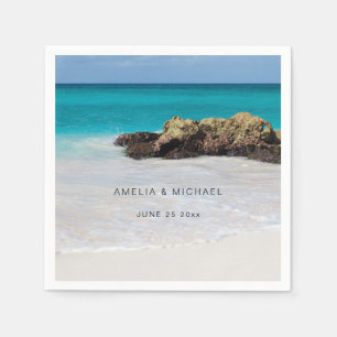 Azure Ocean Sandy Beach Photo Wedding Napkins