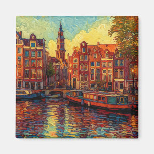 Azure & Ochre Amsterdam   Dutch Canal Mosaic Magnet
