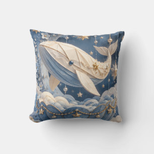 Azure Origami Whale Celestial Nursery Throw Pillow