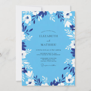Azure Painted Leaf Wedding Invitation