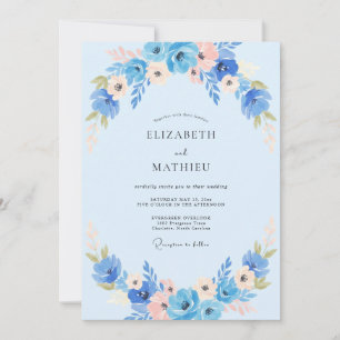 Azure Peach Anemone Wedding Invitation