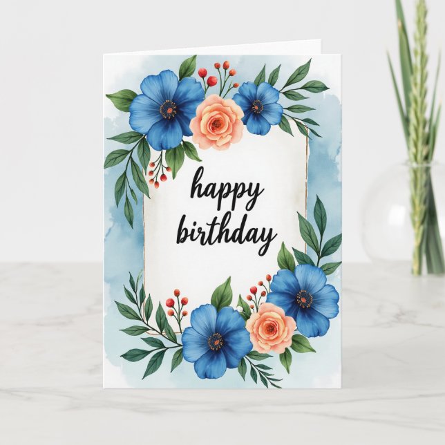 Azure Peach Birthday Bloom Card (Front)