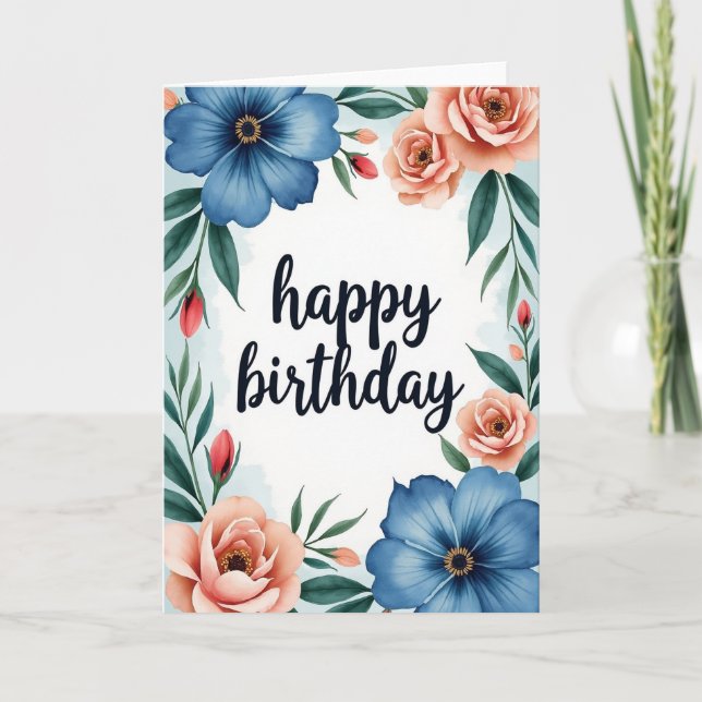 Azure Peach Birthday Card (Front)
