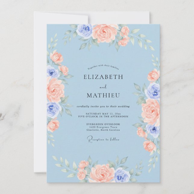 Azure Peach Idyllic Spring Wedding Invitation (Front)