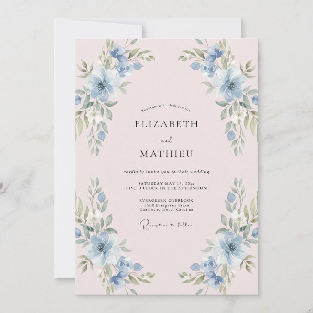 Azure Peach Petal Wedding Invitation (Front)
