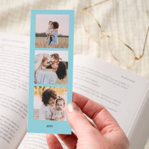Azure Personalized 3 Square Photos and text Bookmarks