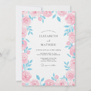 Azure Powder Soft Pink Petal Wedding Invitation