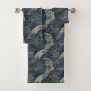 Azure Ripples of Tranquility Shibori Japanese Bath Towel Set