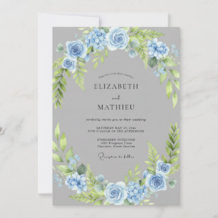 Azure Rose Wreath Wedding Invitation