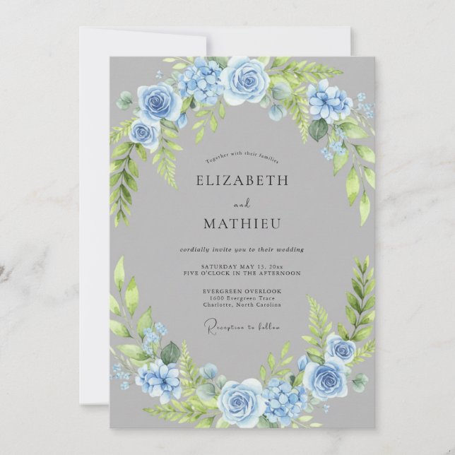 Azure Rose Wreath Wedding Invitation (Front)