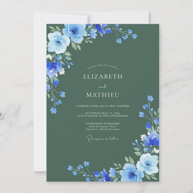 Azure Sage Painted Wedding Invitation (Front)