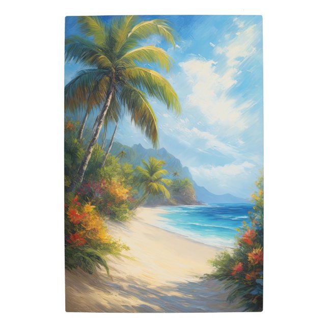 Azure Sea and Sandy Beach Metal Print (Front)