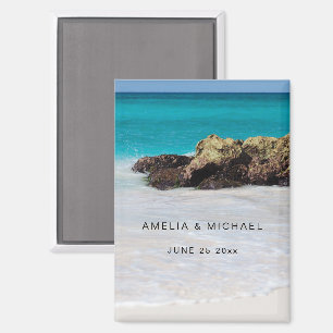 Azure Sea Sandy Beach Photo Wedding Save the Date Magnet
