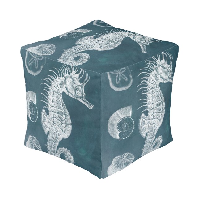 Azure Seahorse Study I Pouf (Angled Front)