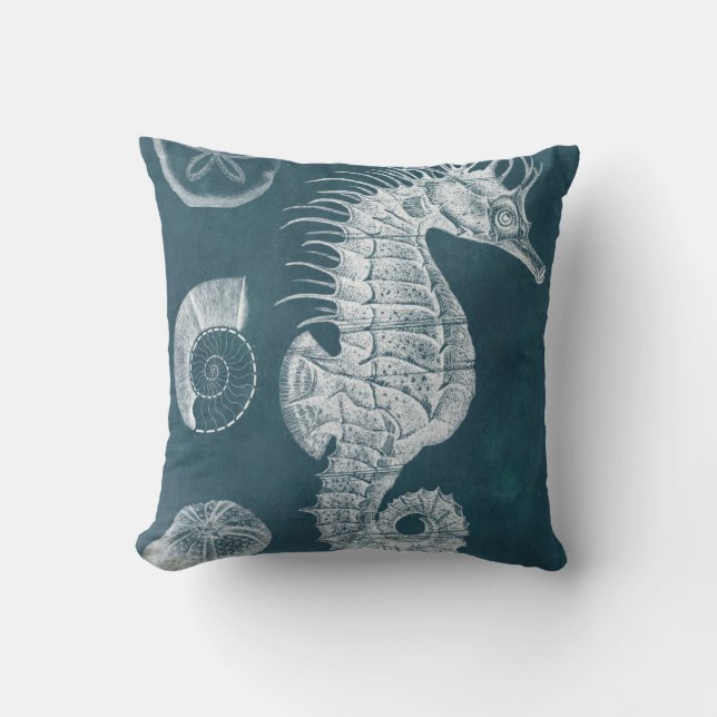 Azure Seahorse Study I Throw Pillow (Front)