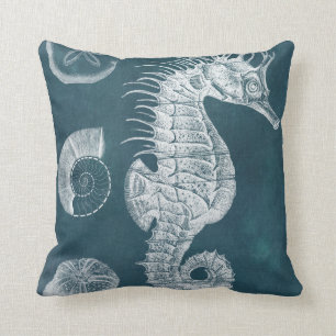 Azure Seahorse Study I Throw Pillow