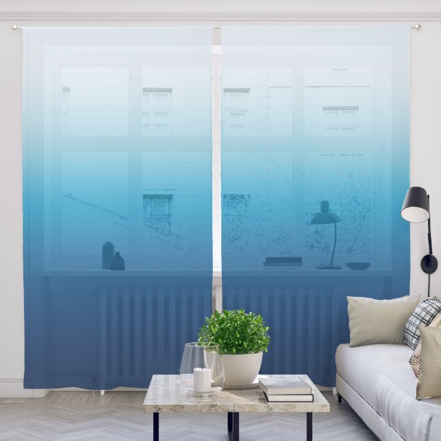Azure Sky Blue Sea Ombre Gradient Sheer Curtains (Living Room)
