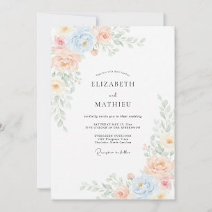 Azure Soft Peach Peony Wedding Invitation
