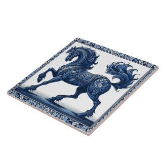 Azure Stallion:  Botanical Grace  Ceramic Tile