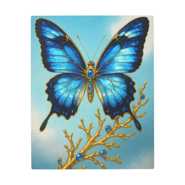 Azure Swallowtail Butterfly Luxury Metal Wall Art (Front)