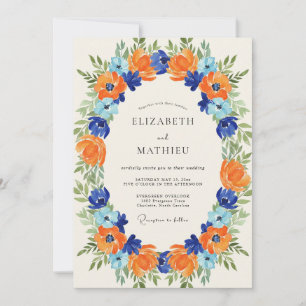 Azure Tangerine Ranunculus Eucalyptus Wedding Invitation