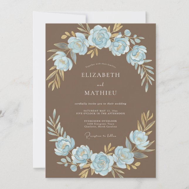 Azure Taupe Painted Wedding Invitation (Front)