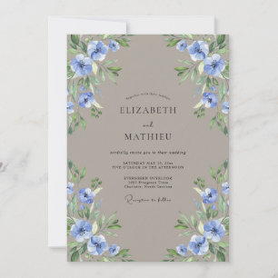 Azure Taupe Wildflower Wedding Invitation